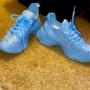 Baby blue rhinestone tennis shoes